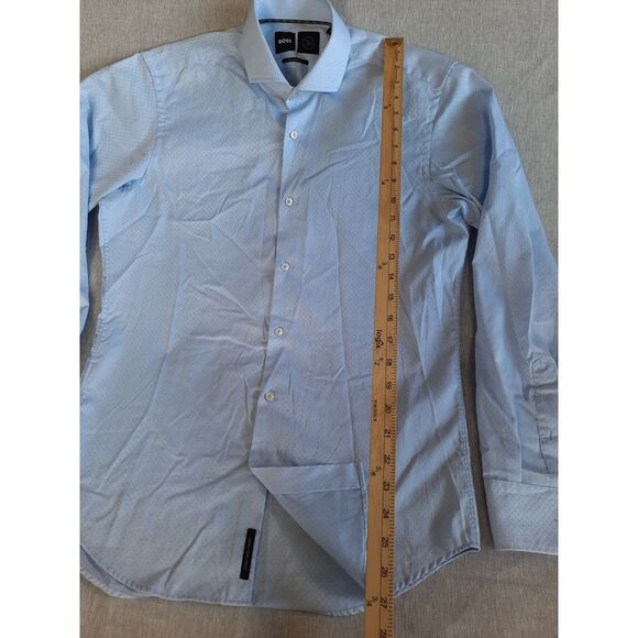 Boss Men's Small Finest Swiss Fabric Light Blue Longsleeve Button's Shirt - Picture 4 of 8